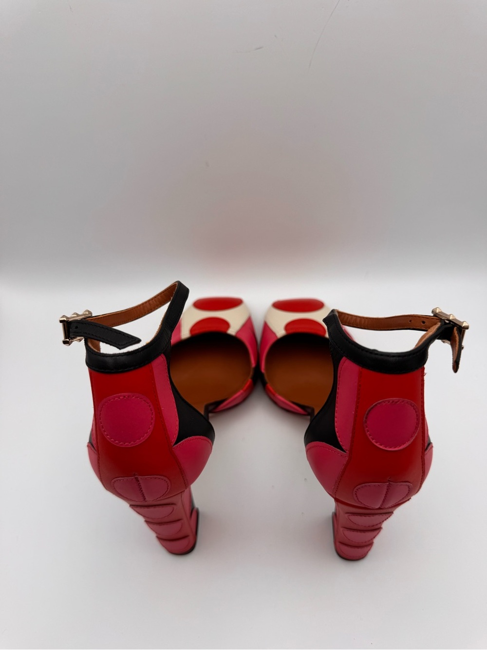 Valentino Garavani Pink&Red Polka Dot Patch Leather Block Heel Multicolour-Sz 38 - Picture 5 of 9